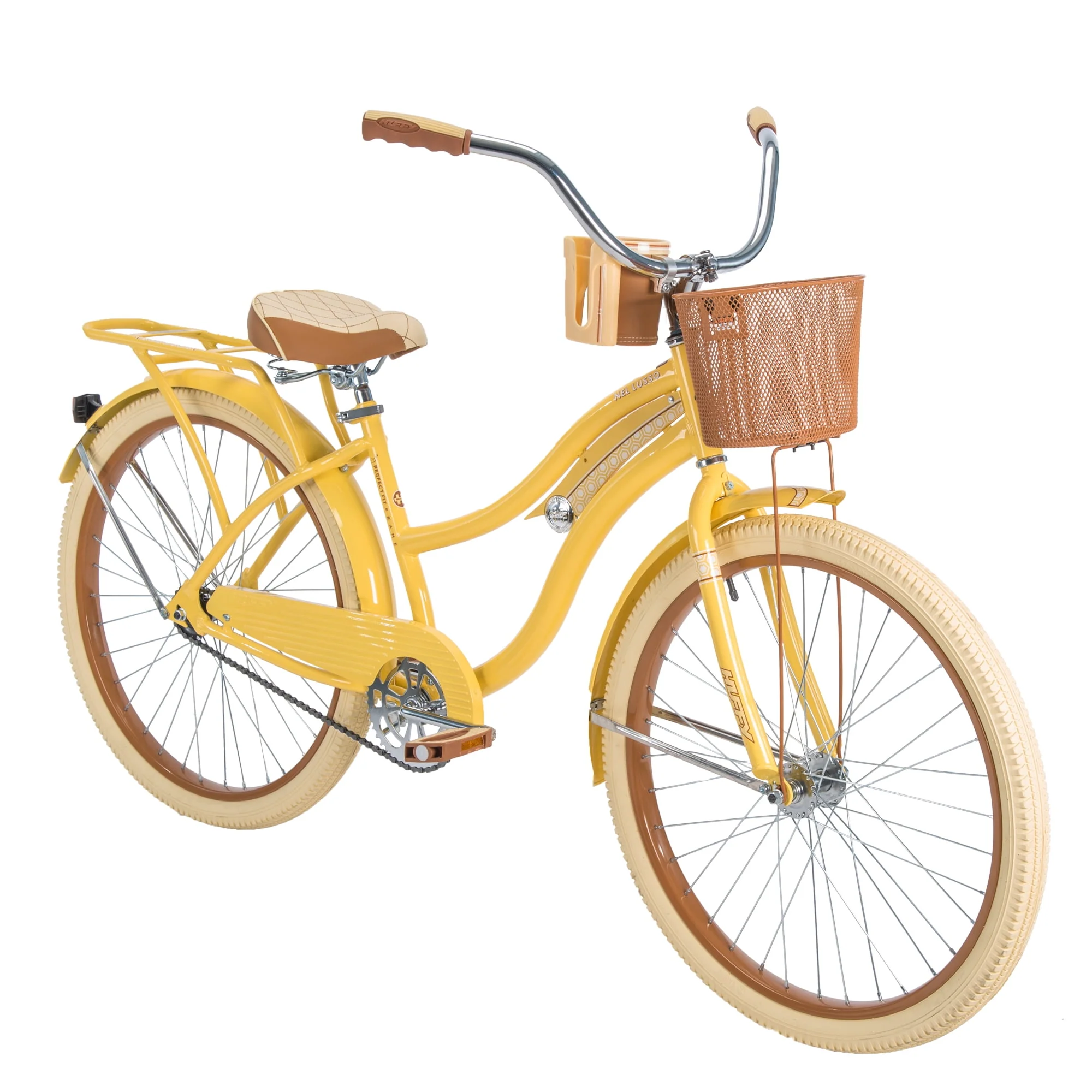 Huffy, Nel Lusso Classic Cruiser Bike with Perfect Fit Frame, Women's, Yellow, 26 Inch
