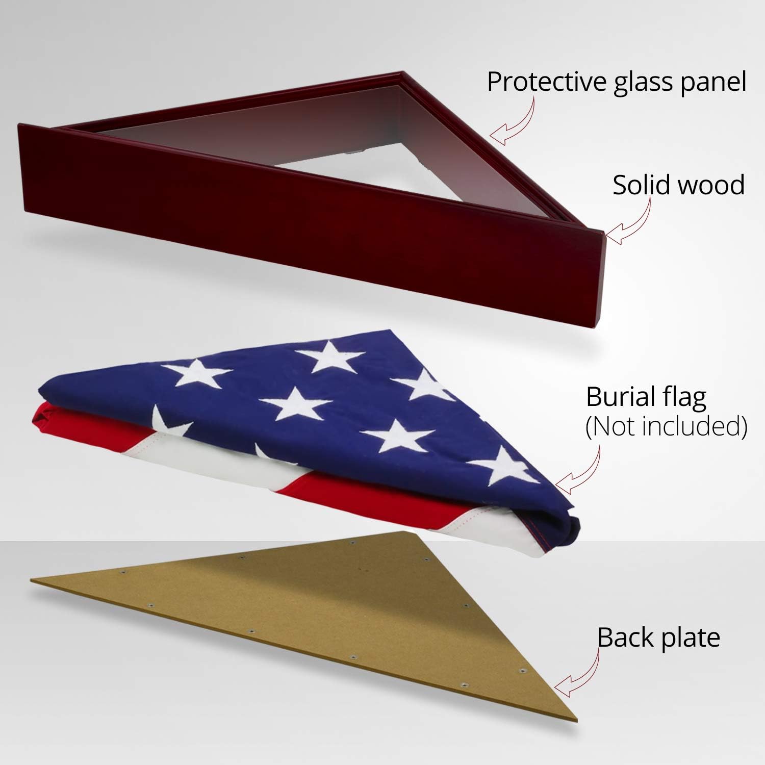 ANLEY Solid Wood Memorial Flag Display Case with Base - Real Glass Front - Wall Mounted Burial Flag Frame - American Veteran USA 5' x9.5' Folded Flags Shadow Box