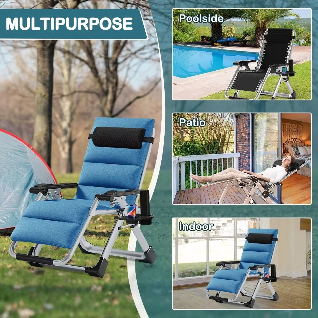 NAIZEA Zero Gravity Chair, Folding Portable Reclining Lawn Recliner, Patio Chaise Lounge Chair with Removable Cushion