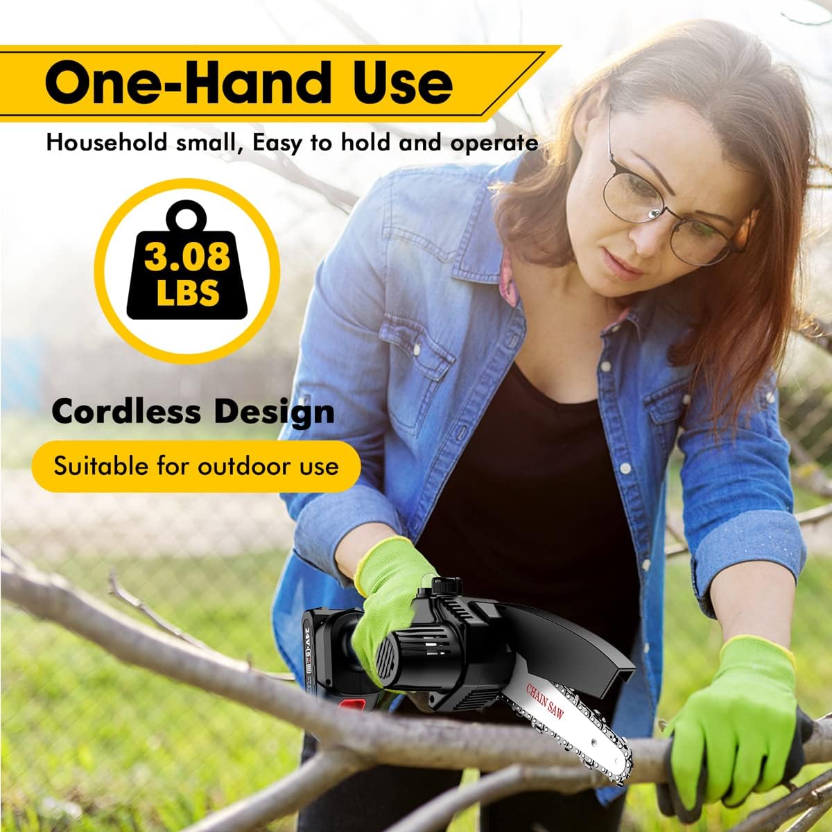 6-inch Mini ChainSaw, SeeSii Cordless Chainsaw with 2x 2.0Ah Batteries Auto-oil System One-Handed Electric Chain Saw Electric Pruning Chainsaw for Wood Cutting Garden Logging Trimming Branch