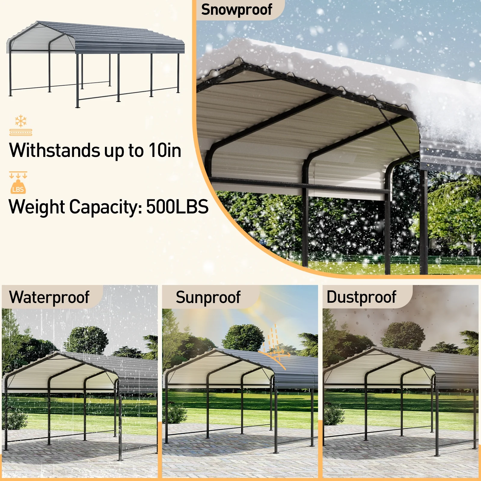 COSIEST 10'x20' Carport with Galvanized Steel Roof, Heavy Duty Metal Carport Canopy, Outdoor Garage Car Shelter Shade for Car, Boats and Truck - Curated Treasures Market