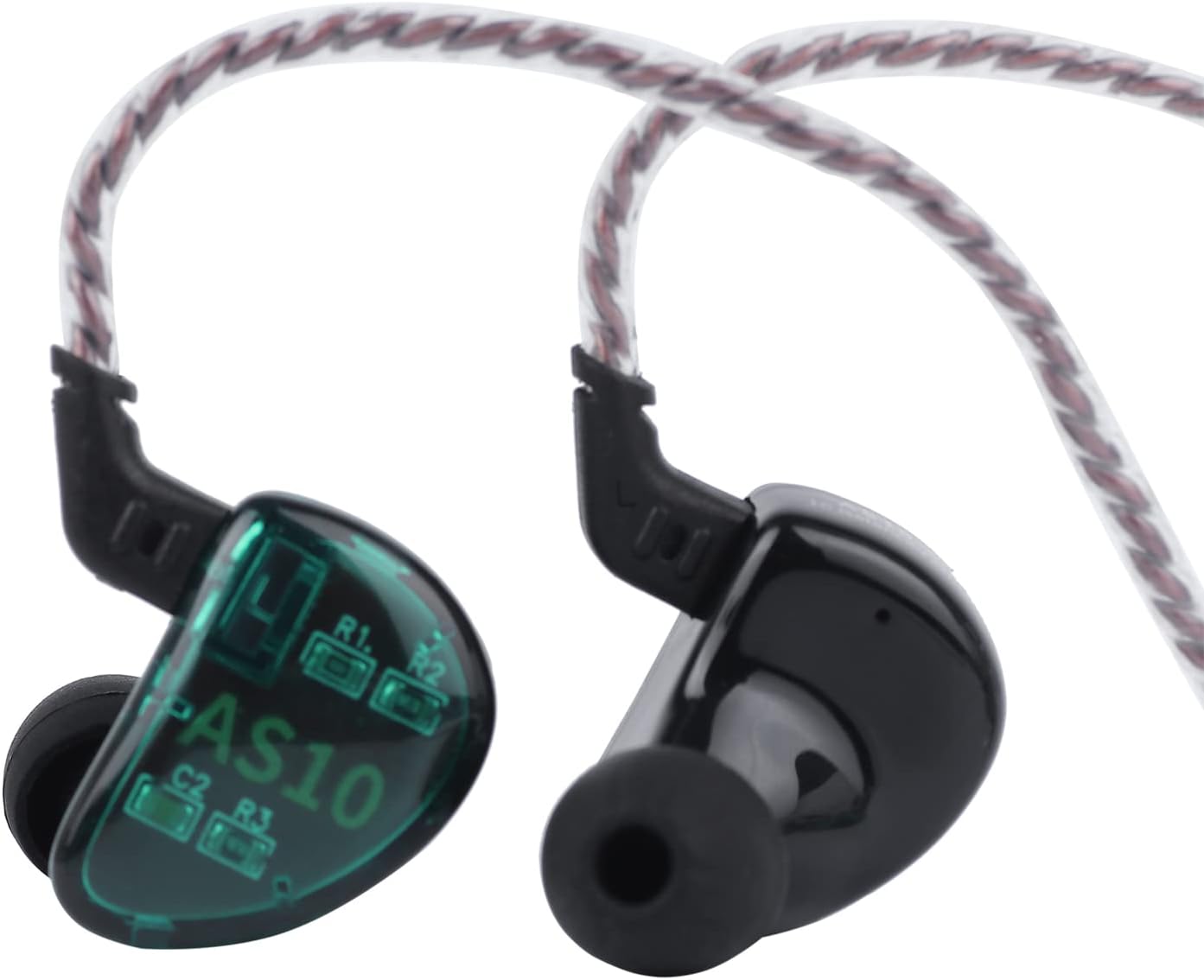 KZ AS10, LINSOUL 5BA HiFi Stereo in-Ear Earphone High Resolution Earbud Headphone with 0.75mm 2 pin Cable, Five Balanced Armature Drivers, Noise Cancelling (Without Mic, Black) Pack of 2