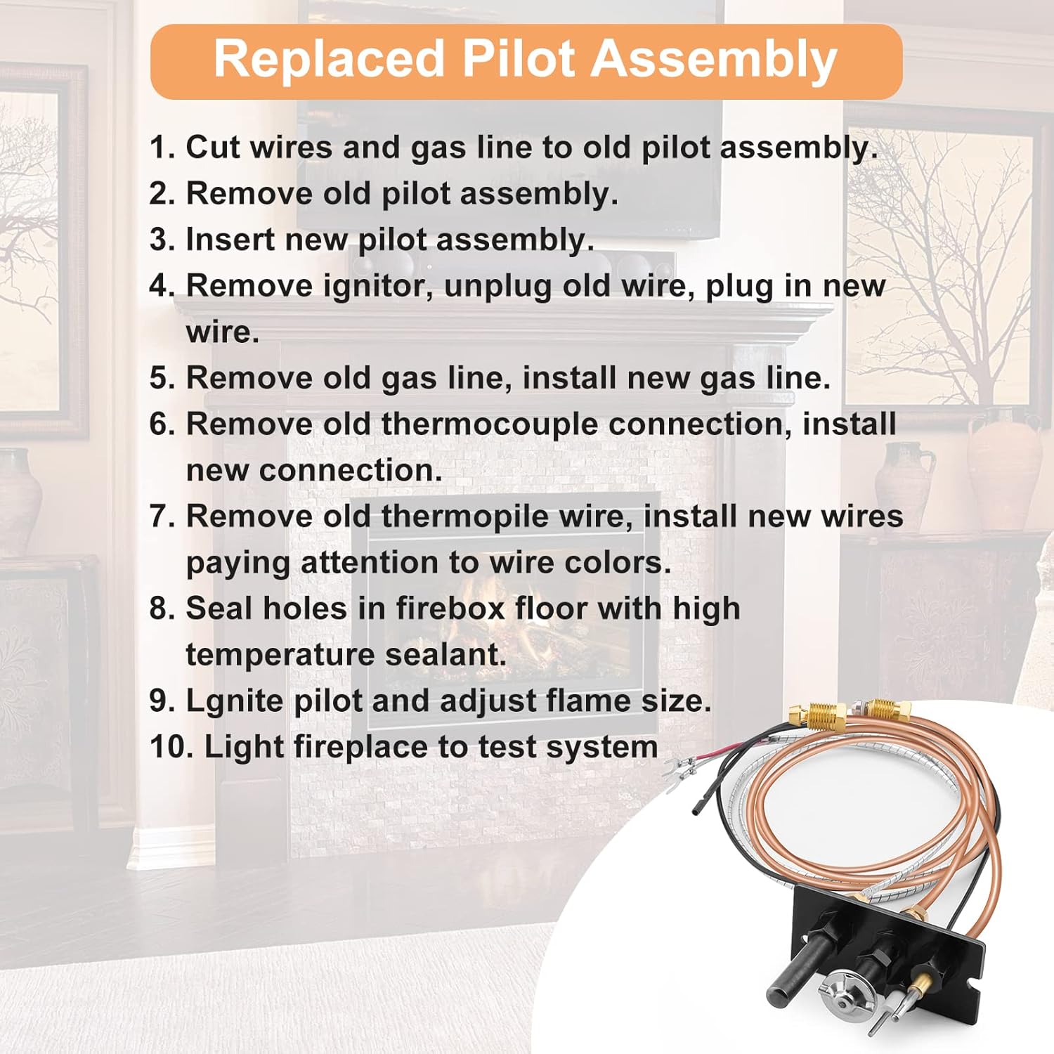 WADEO Propane and Natural Gas Pilot Assembly, 3 Way Pilot Replacement for HHT, Majestic, Monessen, Temco, Vermont Castings Fireplace and Stoves, Replaces 10002264