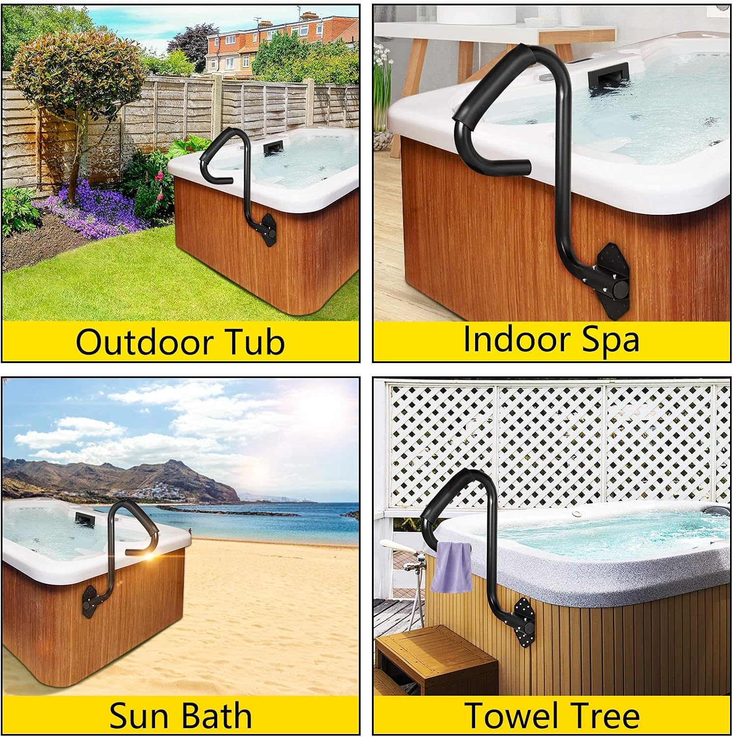 VEVOR Hot Tub Handrail 600LBS Capacity Spa Safety Rail Stationary Heavy Iron Under Mount Handrail Hot Rail with Sponge Rubber Grip Matte Design Hot Rail Tube for Access Spa Pack of 2