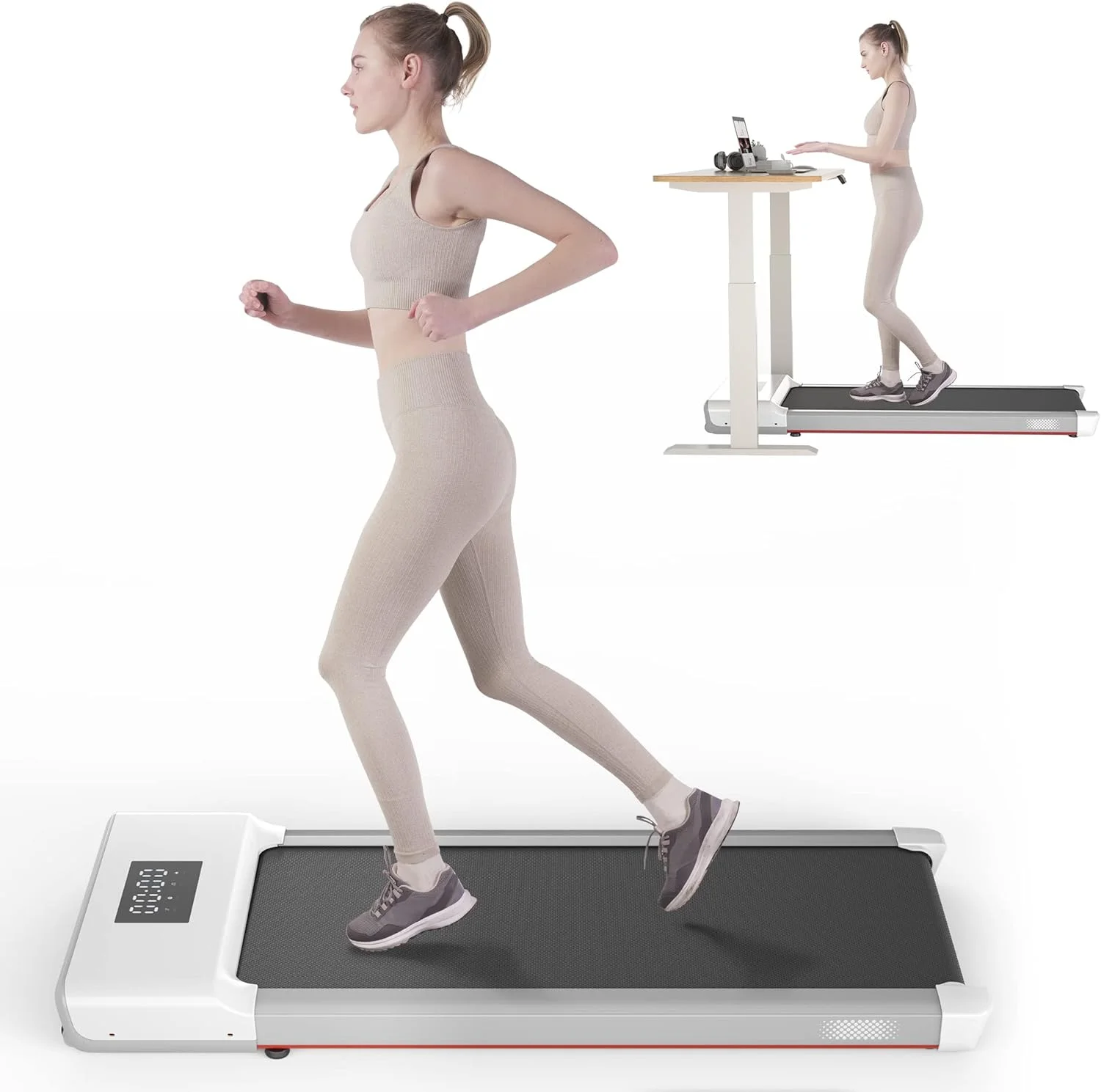 SSPHPPLIE SupeRun Walking Pad 300lb, 40*16 Walking Area Under Desk Treadmillwith Remote Control ,2 in 1 Portable Walking Pad Treadmill for Home/Office/Exercise(White) - Curated Treasures Market