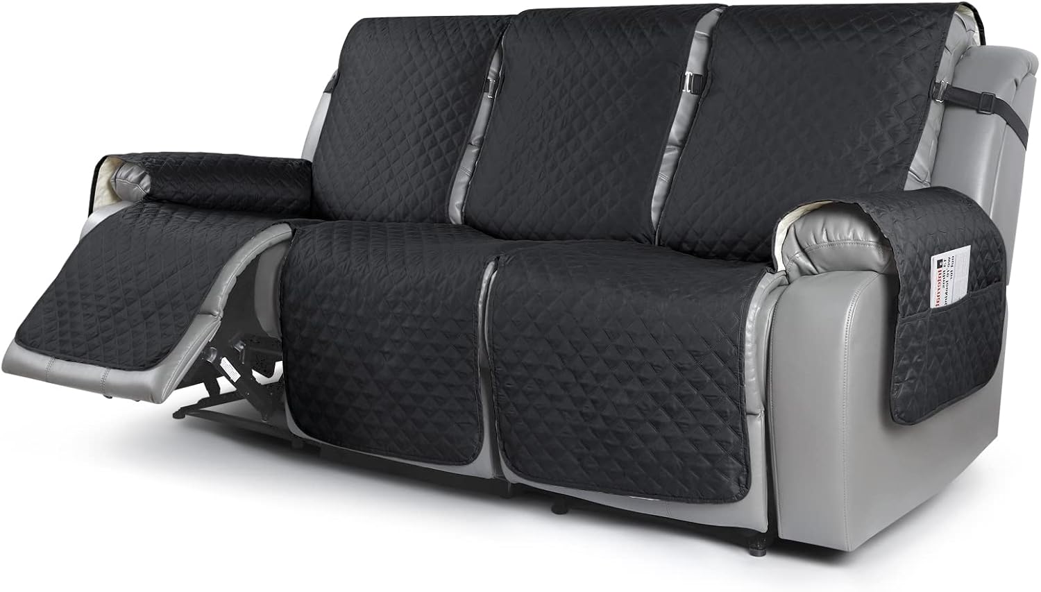 KinCam Recliner Sofa Cover, Pet Sofa Cover for 2 Seat Reclining Couch, Motion Recliner Couch Cover Furniture Protector with Elastic Straps (2 Seater, Dark Gray)