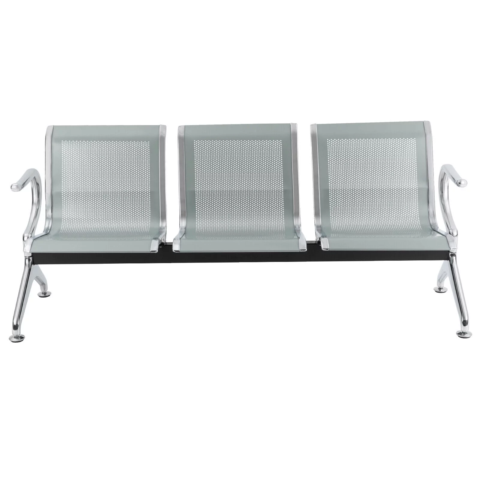 Miumaeov Office Reception Chair 3-Seat Guest Reception Chairs Waiting Room Chairs Steel Reception Bench with Arms for Airports Hospitals Barber Stores Silver