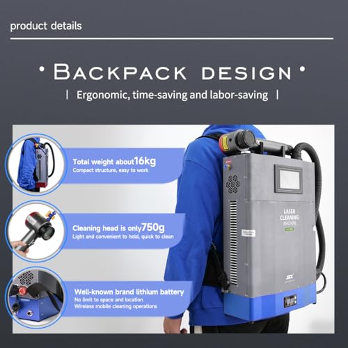 WTTTOOLS Laser Cleaning Machine Pulsed Laser Rust Removal Backpack Laser Cleaner Battery/AC Dual Power Handheld Laser Rust Remover Portable Fiber Cleaner Fast Removing Rust Oil Painting Coating