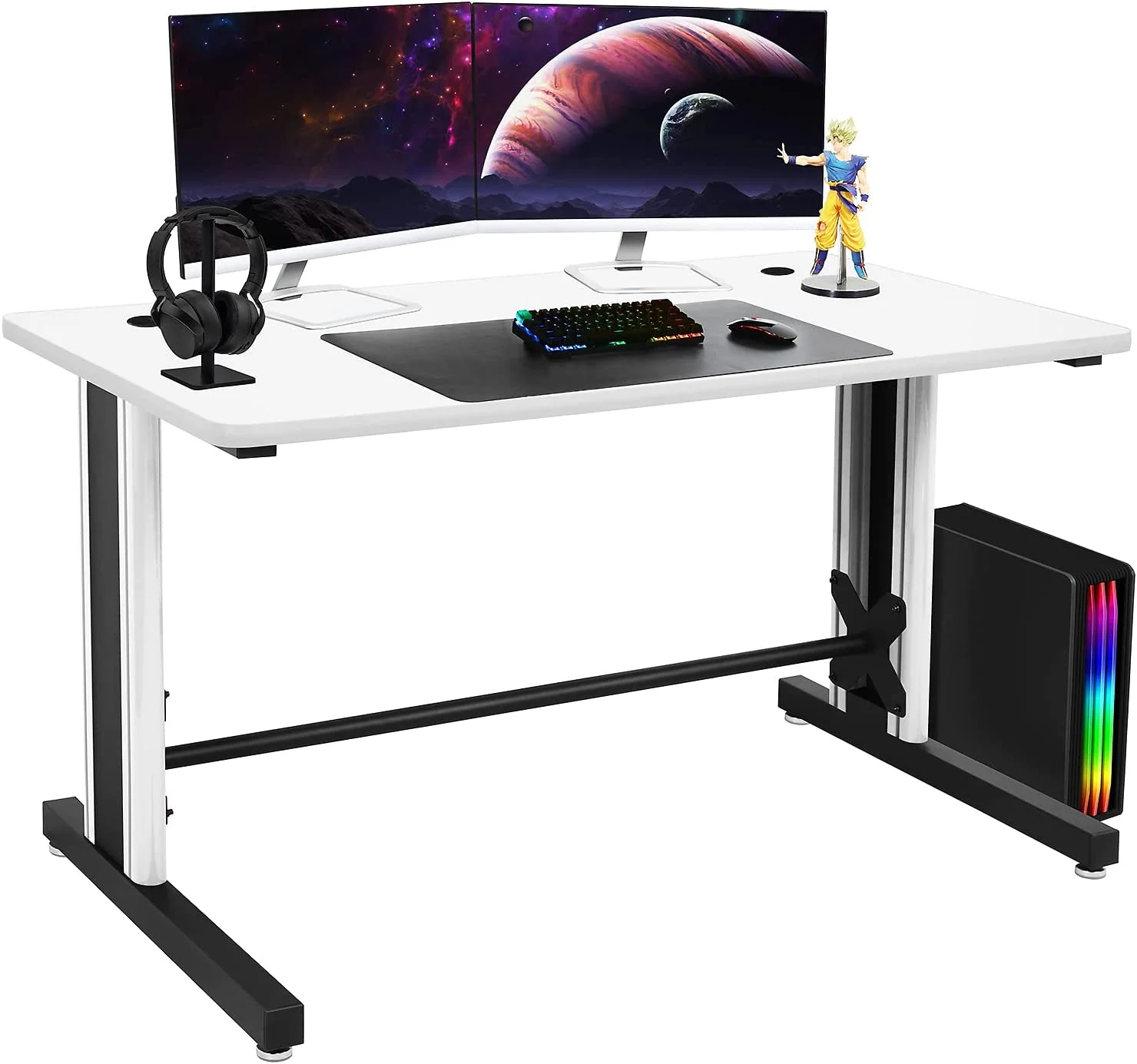 Computer Desk, Gaming Desk 25" X 58" Student PC Desk Office Desk Extra Large Modern Ergonomic Gaming Table Workstation - Black And White Frame - White Top