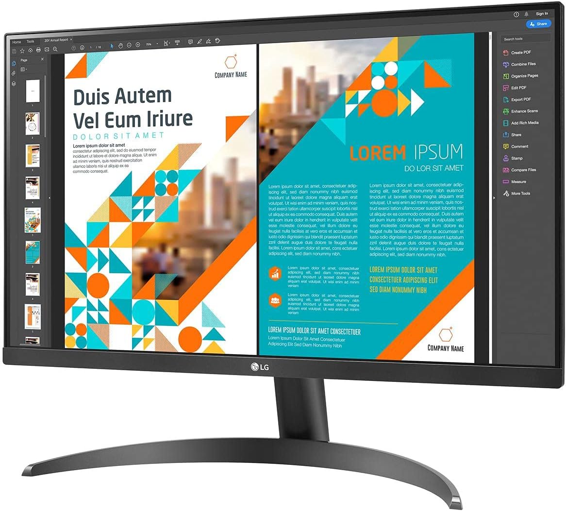 LG 24QP500-B 24” QHD (2560 x 1440) IPS Display, HDR 10, sRGB 99% Color Gamut, AMD FreeSync, Refresh Rate 75Hz, 3-Side Virtually Borderless Design - Black