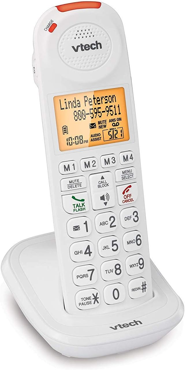 VTech SN5147 Amplified Corded/Cordless Senior Phone with Answering Machine, Call Blocking, 90dB Extra-loud Visual Ringer, One-touch Audio Assist on Handset up to 50dB, Big Buttons and Large Display