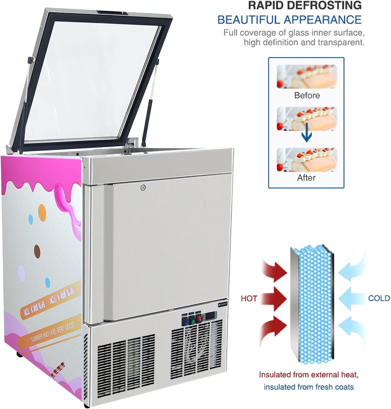 Kolice Commercial 9 Drums/ 6 Pans Ice Cream Showcase Freezer,Ice Cream Display Showcase, Ice Cream Display Freezer for Restaurant, Ice Cream Shops, Hotels, etc.