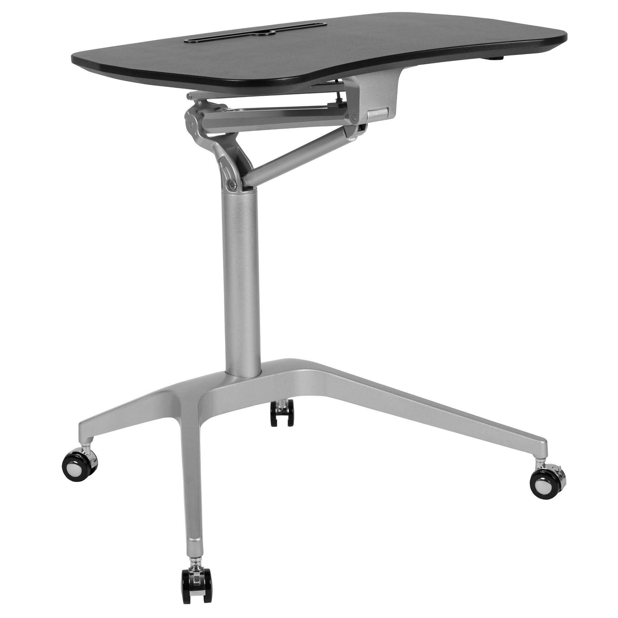 Flash Furniture Mobile Sit-Down Stand-Up Black Computer Ergonomic Desk with 28.25x22W Top - Adjustable Range 29x22- 41x22