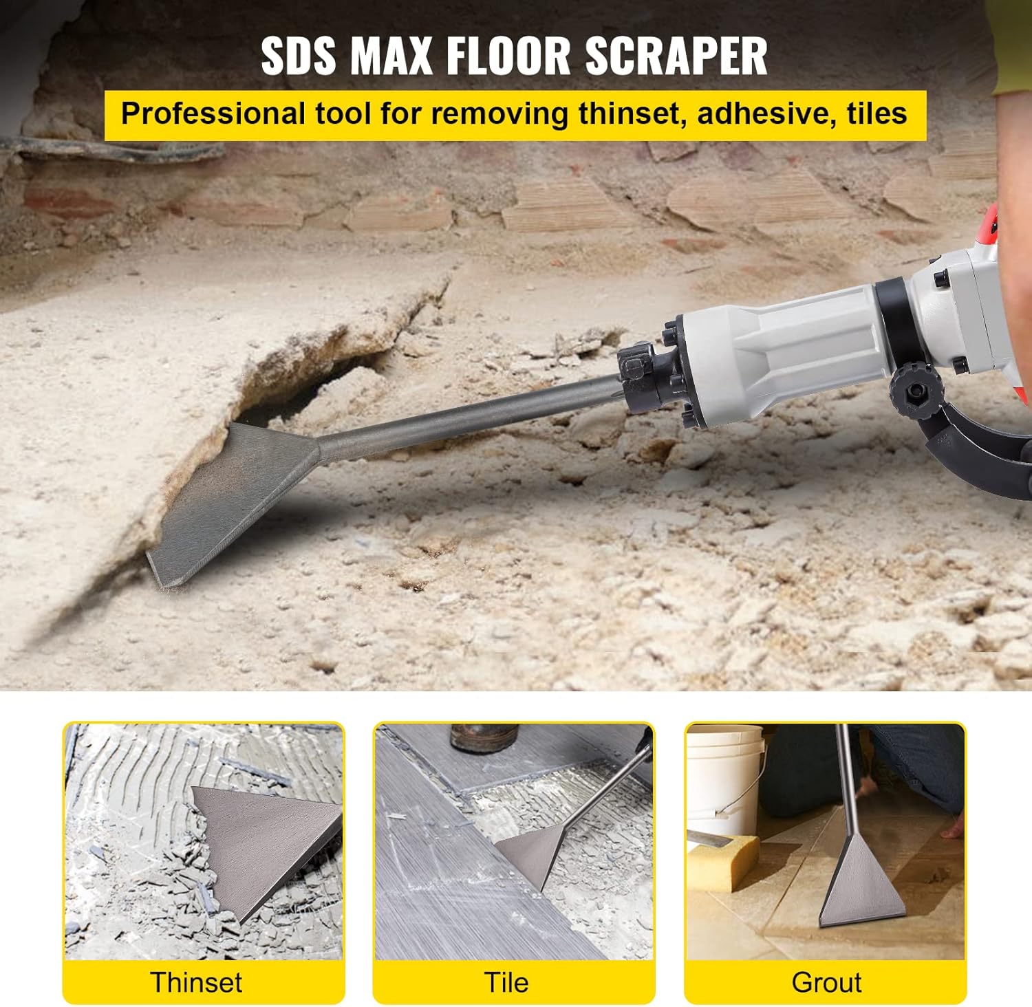 VEVOR Clay Spade, 5.9" x 15.7" SDS Max Shank, 40Cr Steel Jackhammer Bit for Electric Demolition Jack Hammer w/Point Chisel, Trenching and Digging Shovel Bit for Clay, Gravel, Frozen Soil Pack of 2