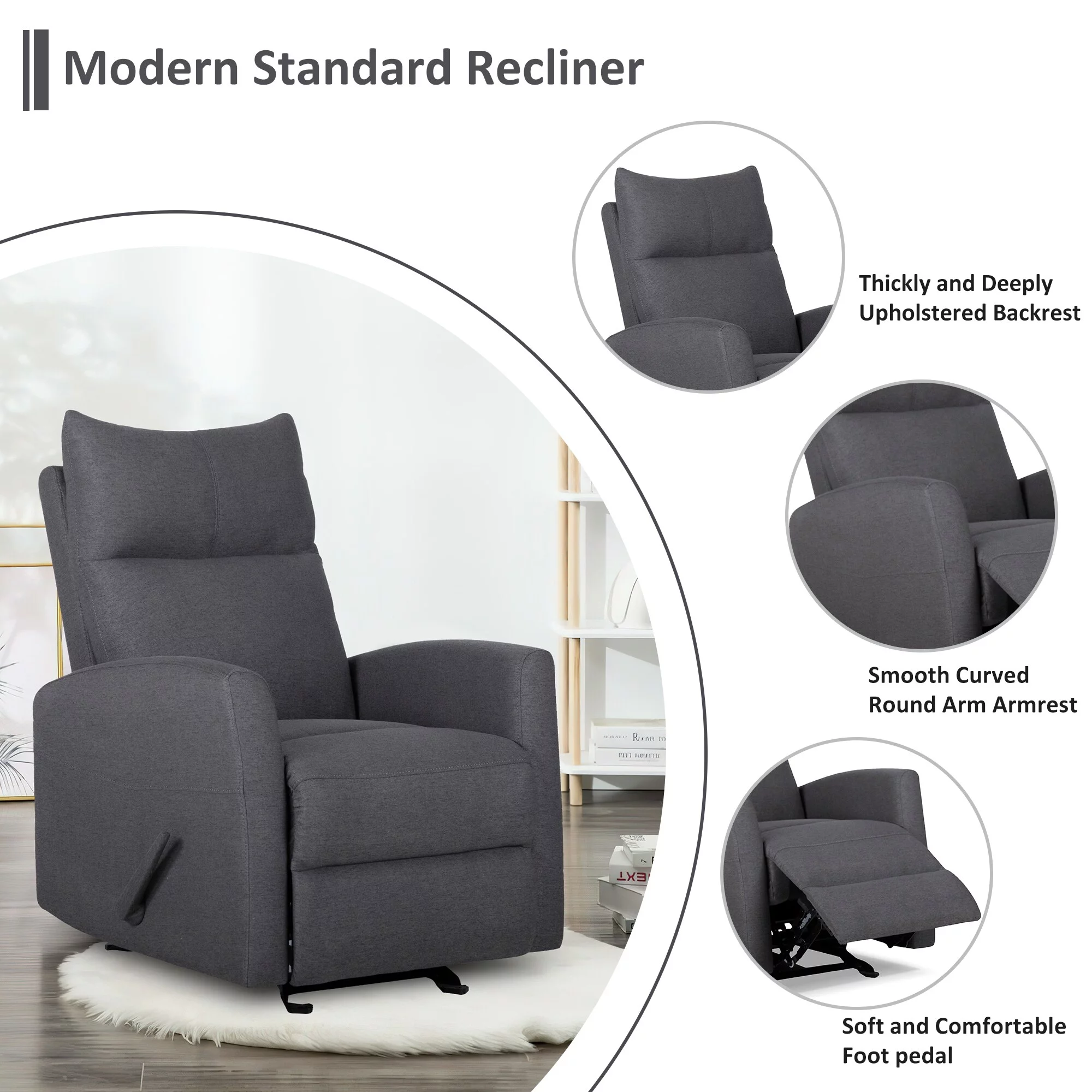 Kayto INC Fabric Rocker Recliner Chair Steel Glider Recliner Living Room Sofa