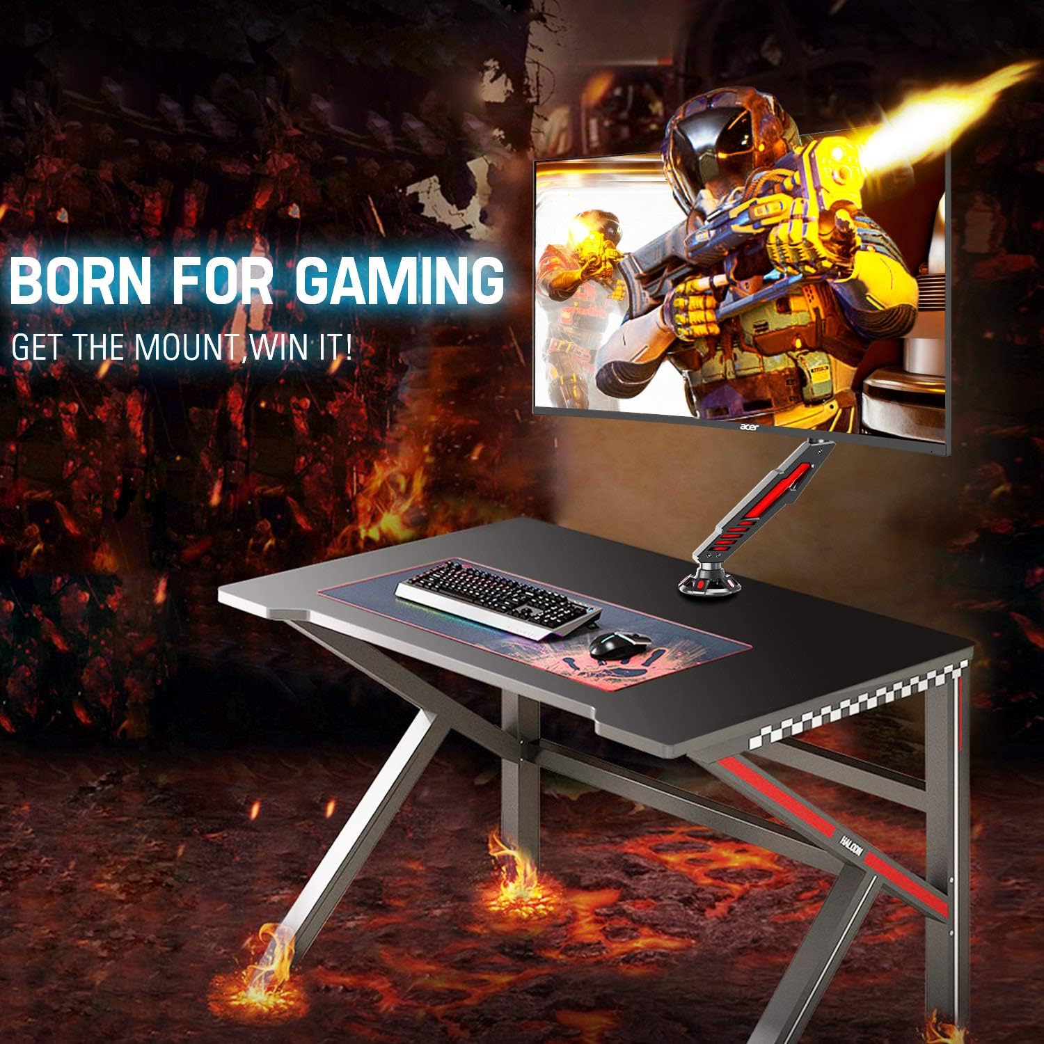 MOUNT PRO Single Gaming Monitor Stand - Mechanical Spring Monitor Mount, Adjustable Gaming Monitor Arm with C Clamp and Grommet Mounting Base - Fits for Computer Screen up to 32”, VESA 75x75, 100x100