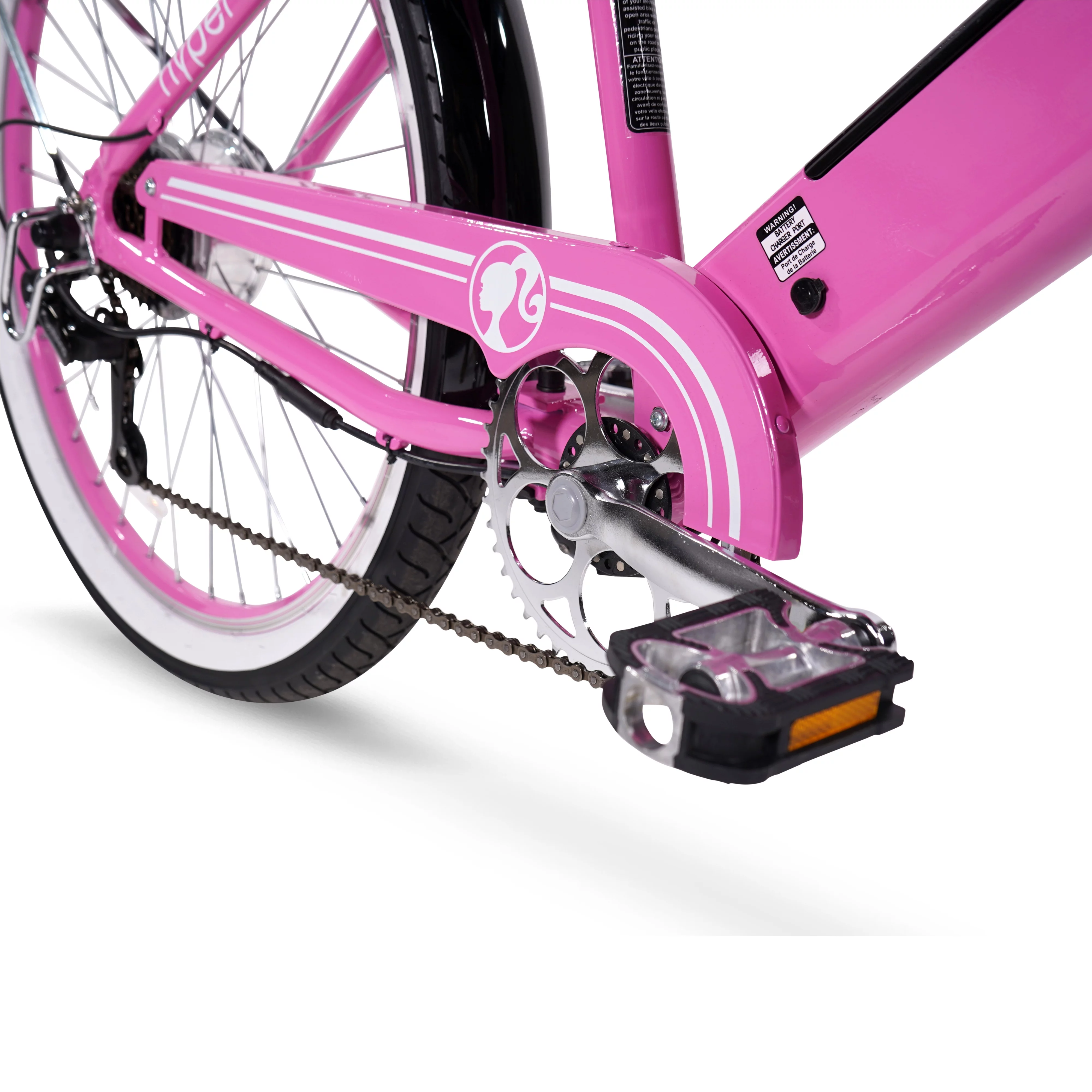 Hyper Bicycles Barbie 26" Ladies 36V Electric Cruiser E-Bike with Pedal-Assist, for adults, 250W Motor, Pink