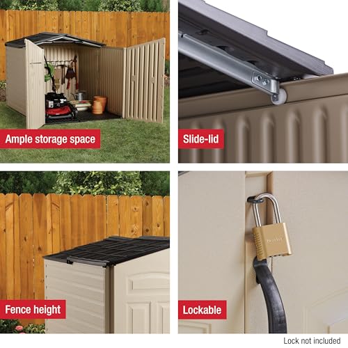 Rubbermaid Slide-Lid Resin Outdoor Storage Shed (5 x 6.5 Ft),Weather Resistant, Beige/Brown, Organization for Home/Backyard/Garden Tools/Lawn Mower/Bike Storage/Pool Supplies