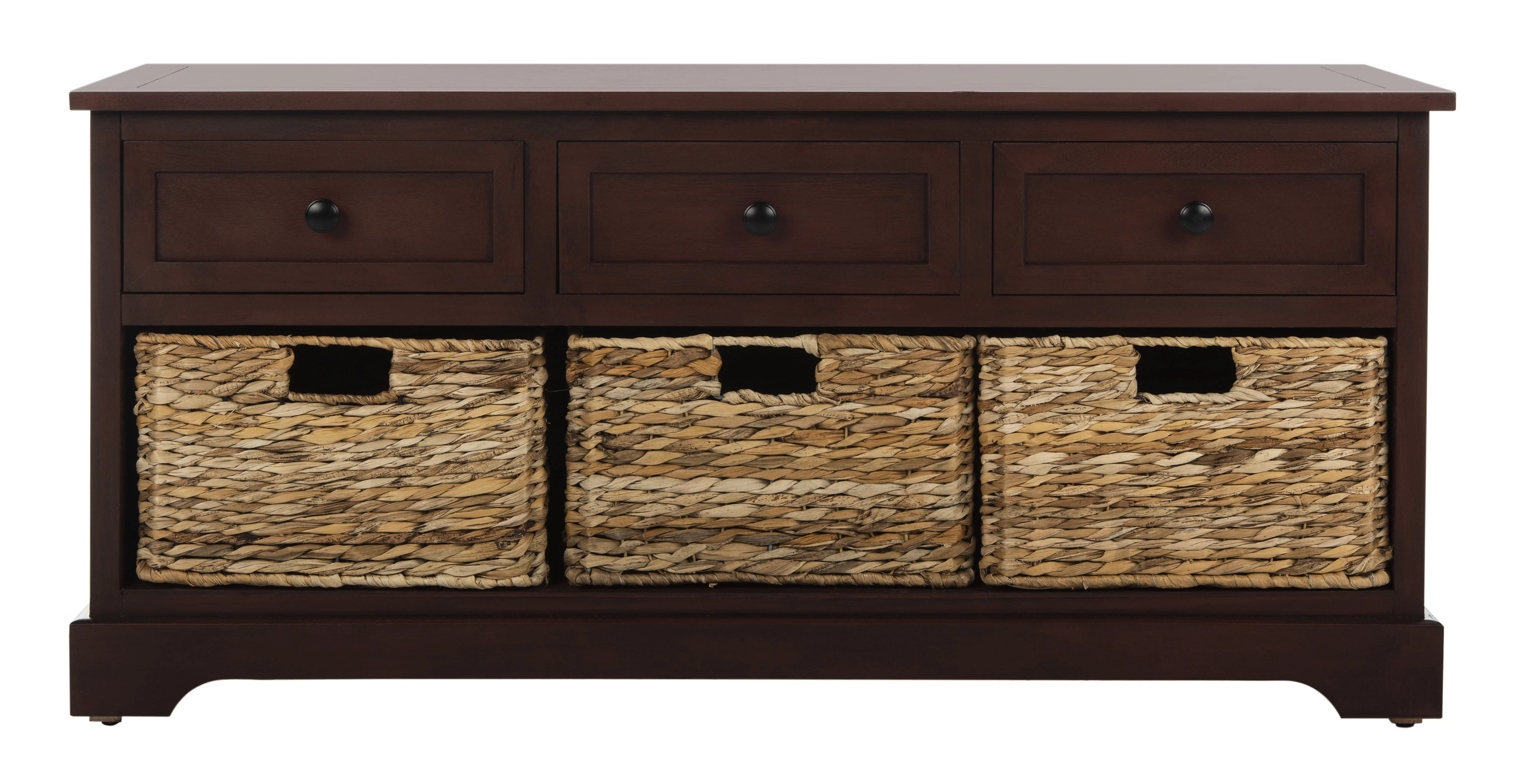 SAFAVIEH Damien Storage Bench with 3 Wicker Baskets and 3 Drawers, Red
