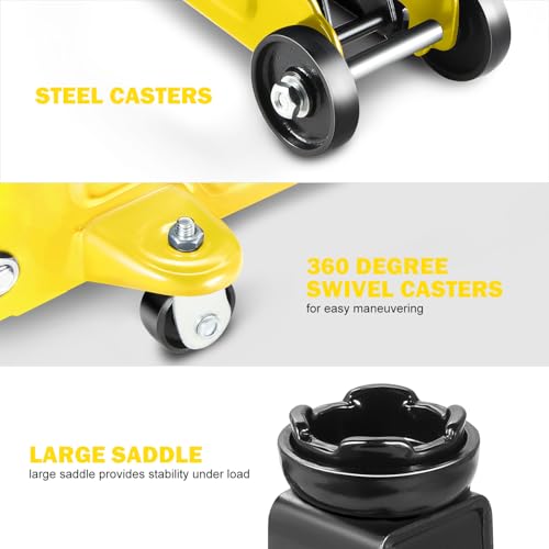 DNA MOTORING Floor Jack 3 Ton (6000 lbs) Capacity, Fast Lift Service Jack Low Profile Steel Heavy Duty Hydraulic Car Jack, Lifting Range 3"-20", Black, TOOLS-00475-BK