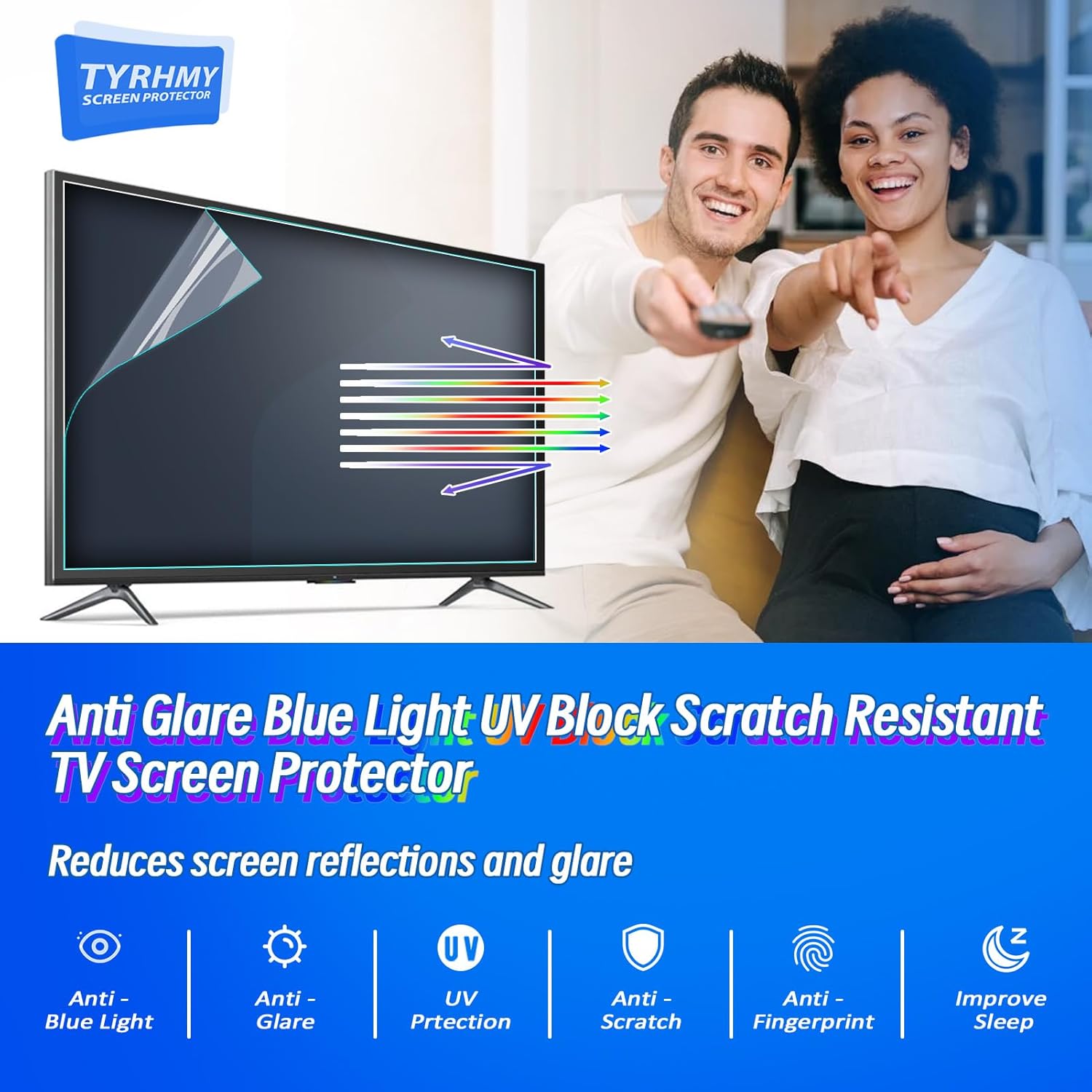 Anti Glare Film for TV 55 inch,Anti Blue Light Anti UV Anti Scratch TV Screen Protector Film,Relieve Eye Strain and Reduce TV Screen Glare,55 inch Glare Matte Film