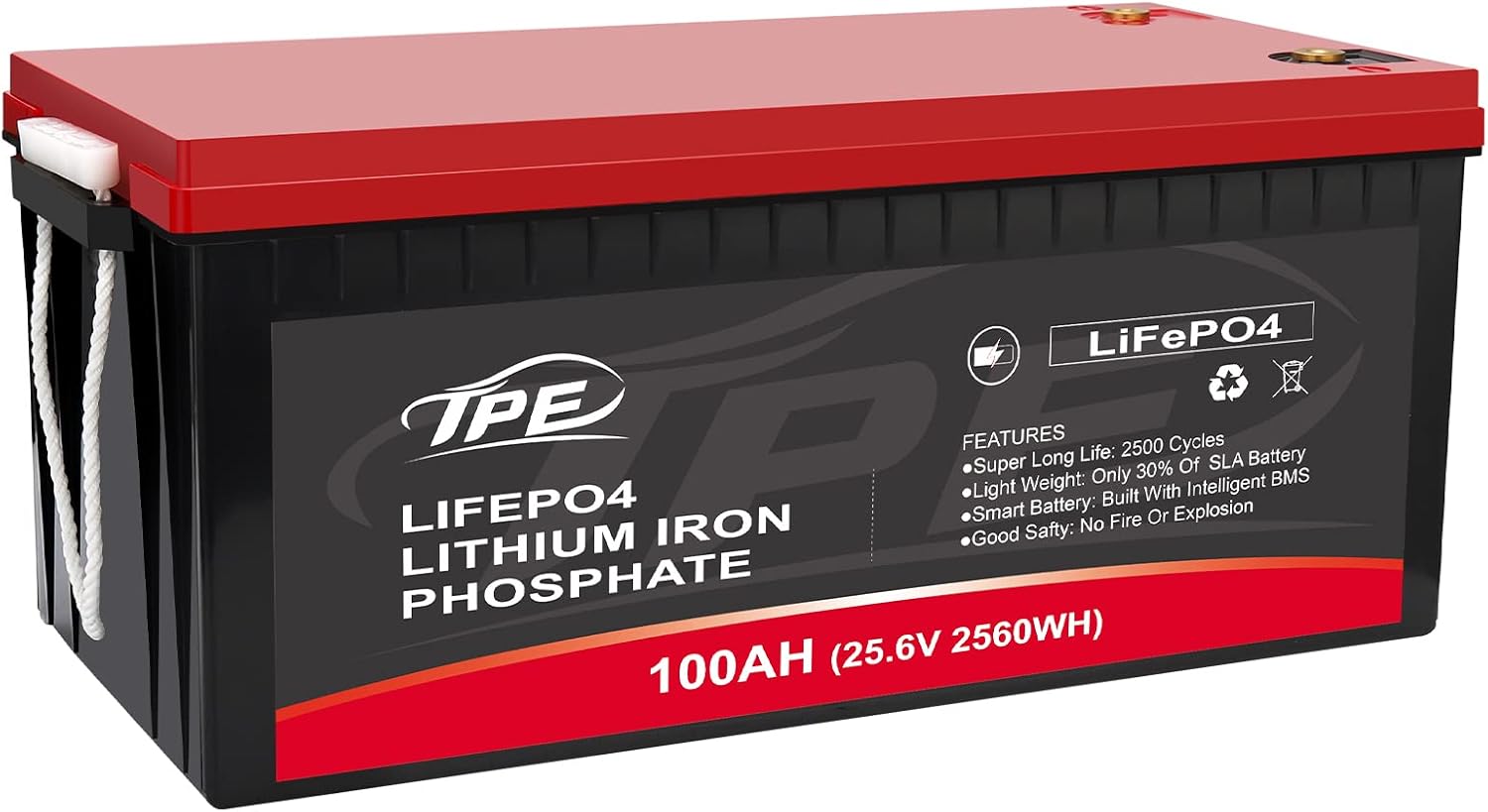 Lifepo4 Battery 12V100AH, Deep Cycle Lithium Phosphate Battery, Rechargeable Lithium Iron Battery with Built-in BMS 4000+Life Cycles & 10-Year lifetime for RV, Marine, Camping, Boat, Solar Power etc