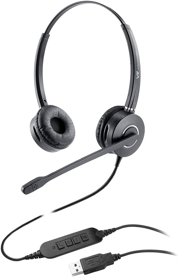 Call-Center USB-Headset with Microphone Binaural UC Computer-Headphone - Noise Cancelling Mic&Mute PC Teams Skype for Business Pack of 2