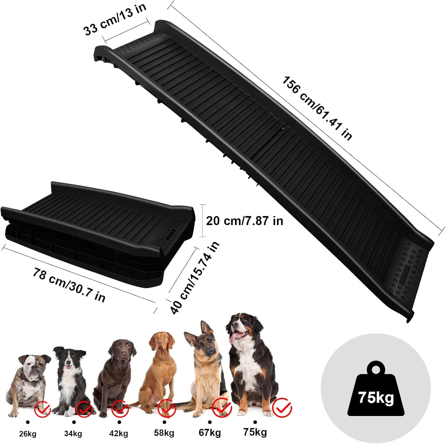 Homtronics Folding Pet Ramp, 61 Inch Lightweight Portable Dog and Cat Ramp Great for Cars Trucks and SUVs, Dog Ramp for Large Dogs with Non-Skid Surface, Suitable for Large Medium Small Dogs