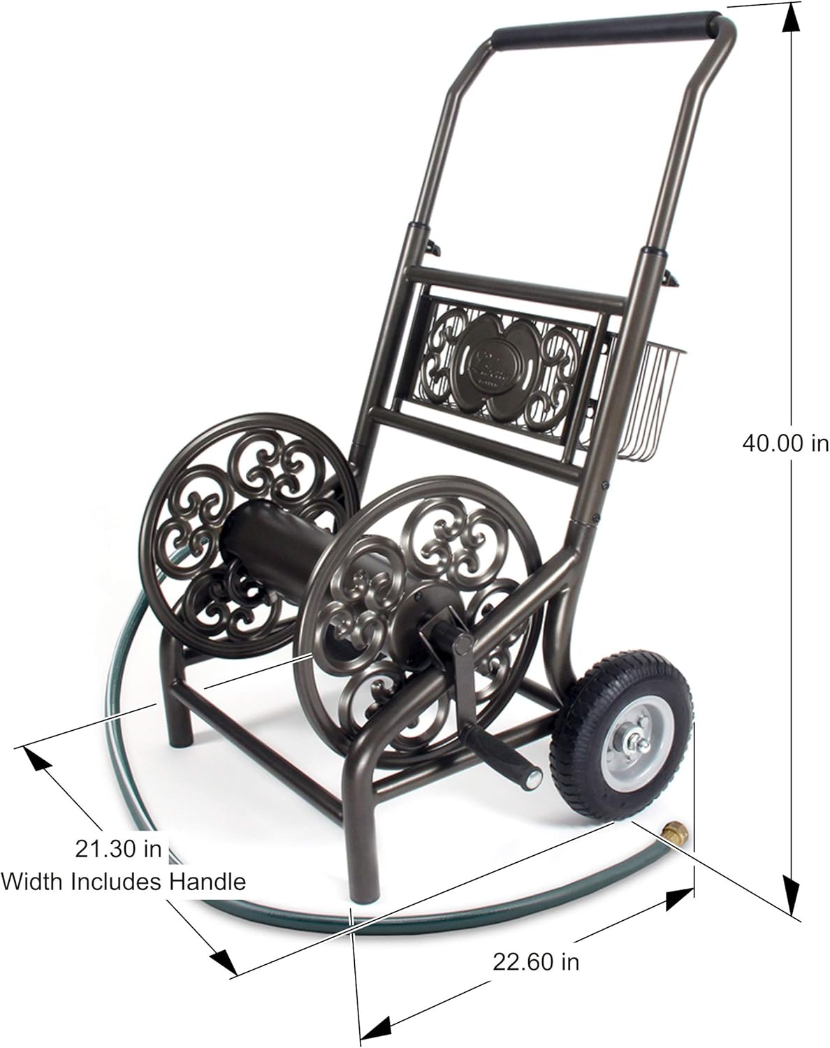 Liberty Garden Products Garden 301 Never Flat 2-Wheel Decorative Garden Hose Reel Cart, Holds-200-Feet of 5/8-Inch Hose - Bronze