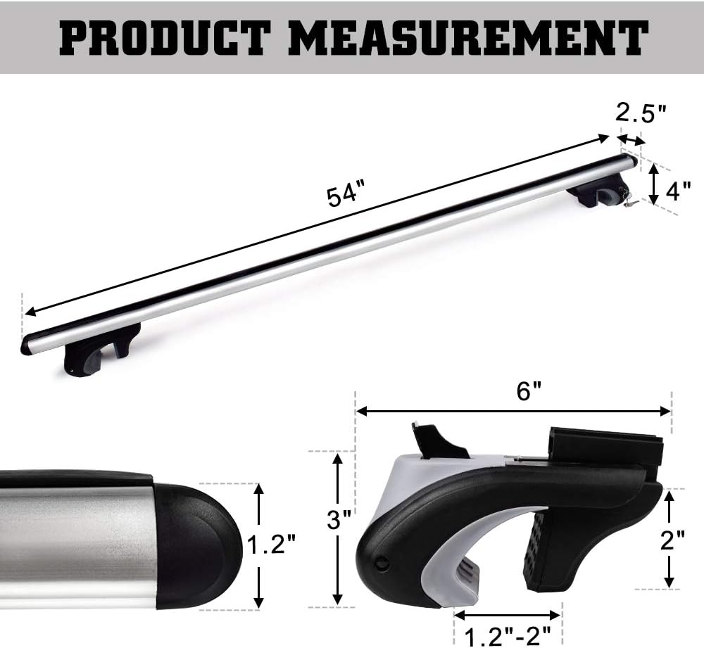 Otherya Aero Aluminum Universal 54'' Roof Rack Cross Bars, Existing Raised Side Rail with Gap - 198 lbs Load Capacity