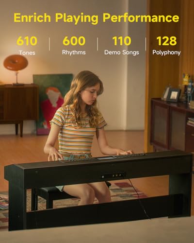 Donner DDP-95 Digital Piano with 88 Key Weighted Keyboard, Beginner Full Size Electric Piano Keyboard Boast Wireless Connection, 4.3" LCD, Record, 610 Tones, 600 Rhythms, 3 Piano Teaching Modes, Black