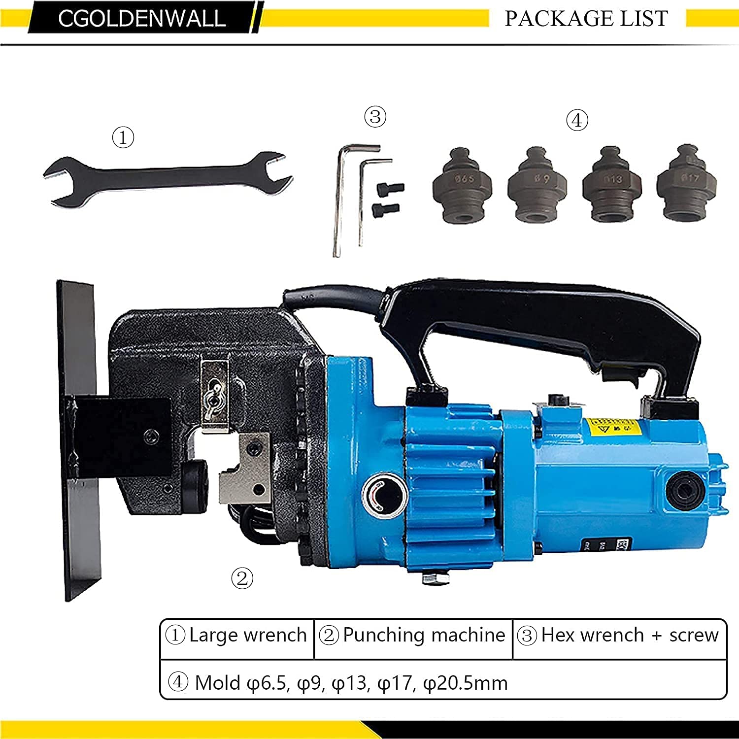 CGOLDENWALL 1200W Hydraulic Hole Puncher Electric Hydraulic Hole Punching Tool Hole Digger for Steel Plate Angle Steel Plate Iron Plate Aluminum Plate CE&ROHS Certificate