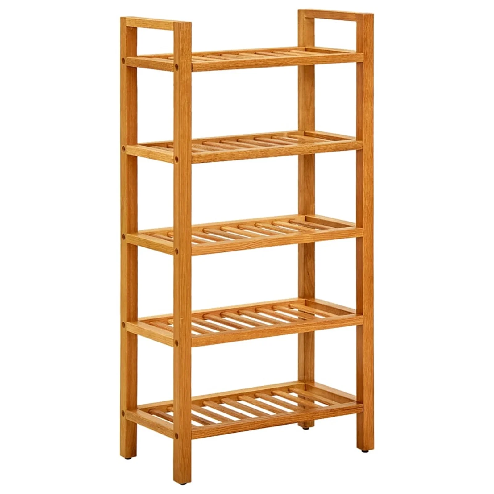 moobody 5-Tier Wooden Shoe Rack with Storage Shelves Oak Wood Free Standing Shoe Storage Organizer for Bedroom, Entryway, Hallway Home Furniture 19.6 x 10.6 x 39.3 Inches (W x D x H)