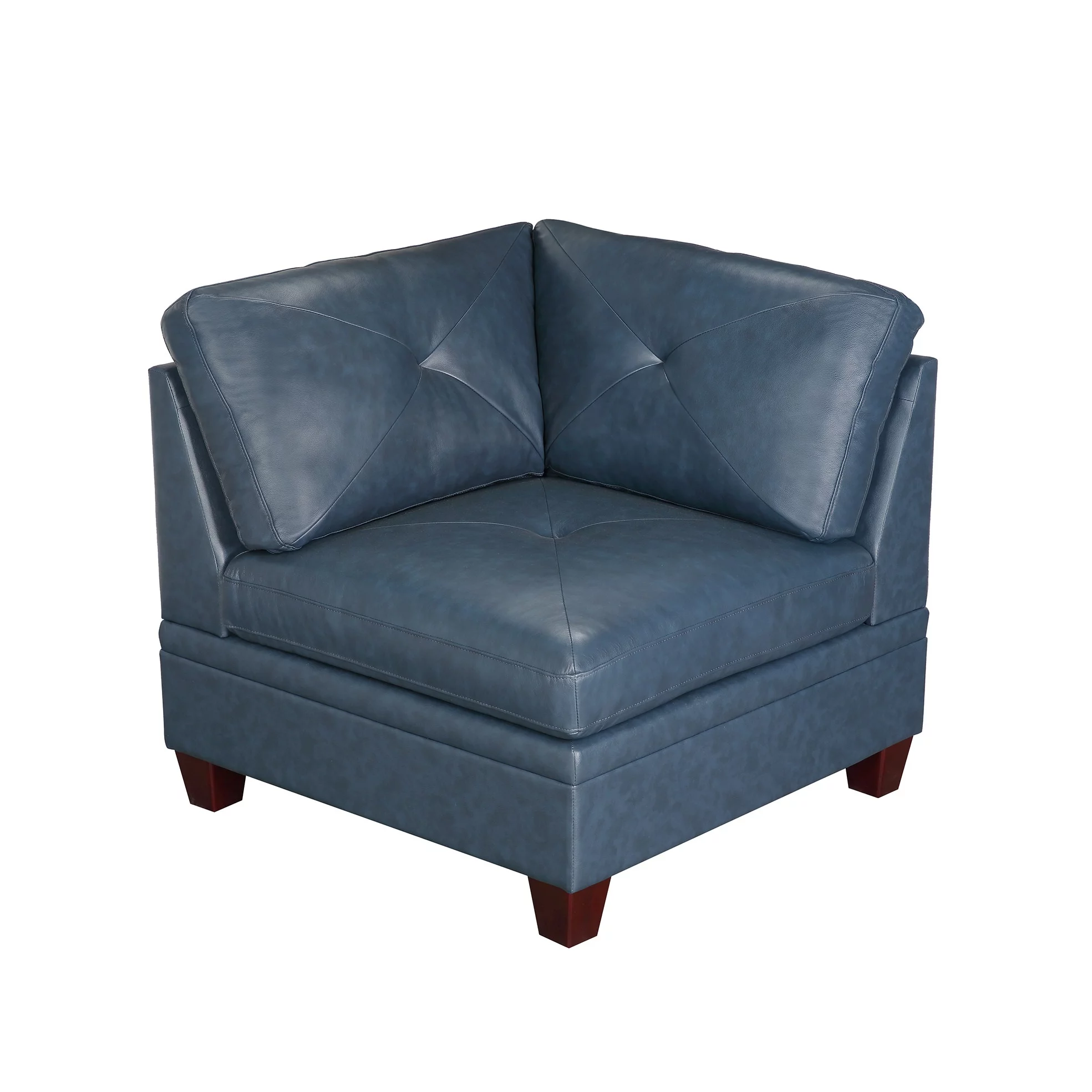 Ink Blue Top Grain Leather 7pc L-Sectional Sofa Contemporary Living Room Furniture Wedge Ottoman Armless Chair Cushion Couch