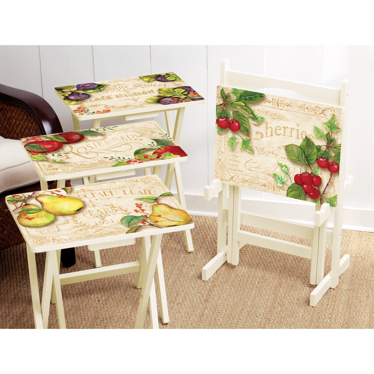 Cape Craftsmen Country Kitchen TV Trays with Stand, Set of 4
