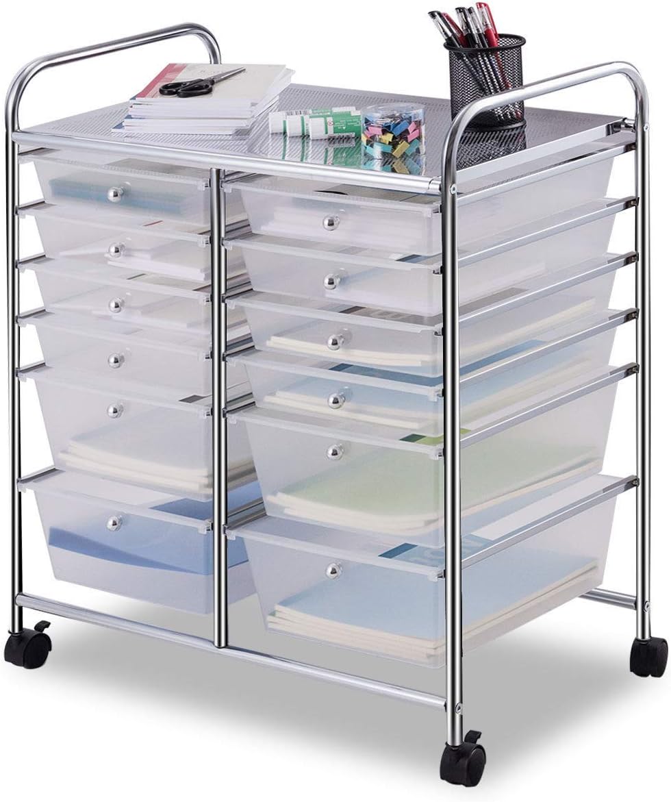 Giantex 12 Drawer Rolling Storage Cart Tools Scrapbook Paper Office School Organizer (Black) Pack of 2