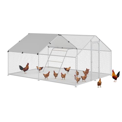 Large Metal Chicken Coop, Chicken Run Poultry Cage Hen with Water-Resident and Anti-UV Cover for Duck Rabbit House Outdoor Walk-in Chicken Pen for Yard, Dome Roof(10’ W x 19.7’ L x 6.4’ H)
