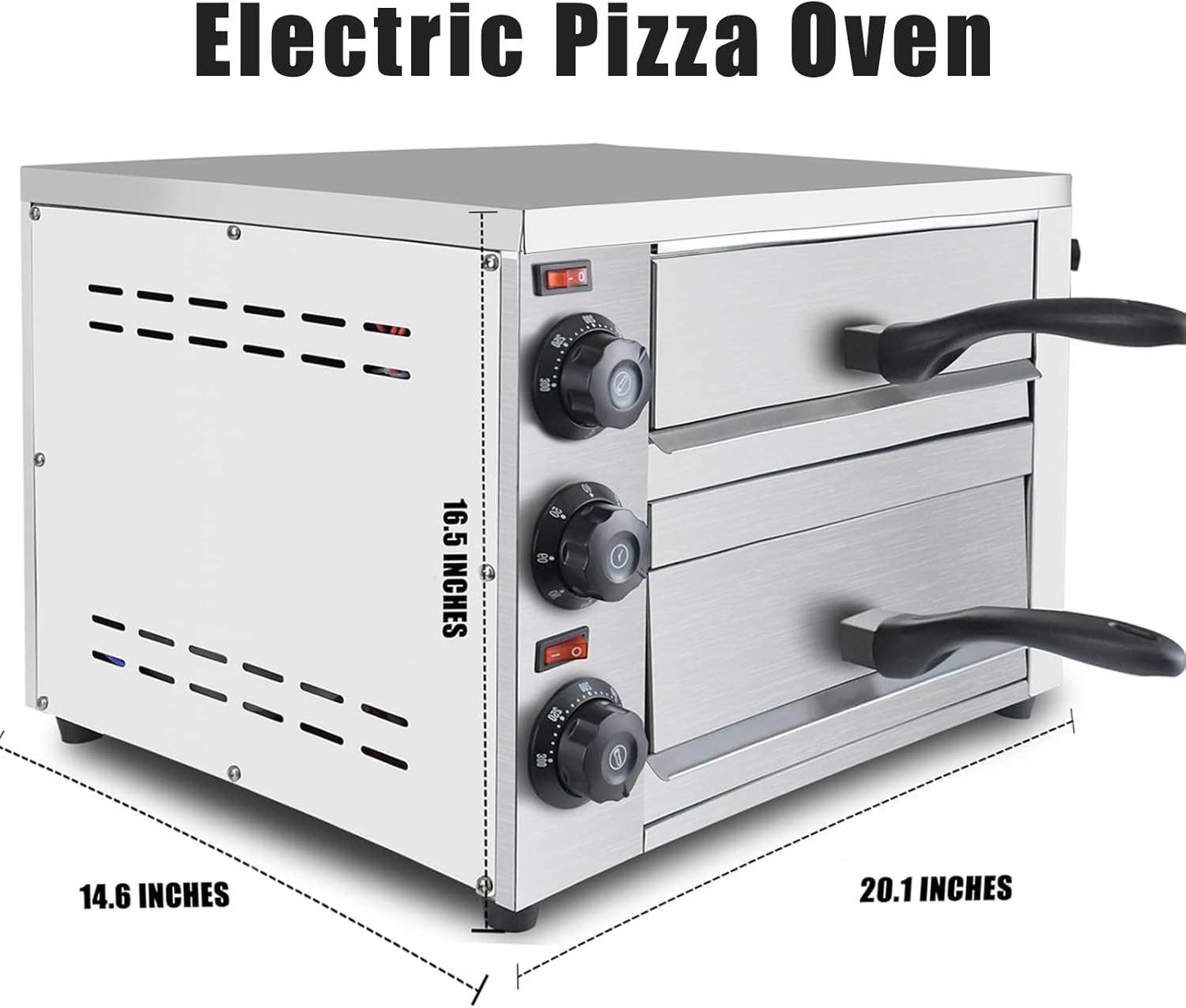 KOOTEN Tabletop Pizza Oven 2 Tier Pizza Oven Indoor Electric Pizza Oven Commercial Stainless Steel Pizza Oven with Timer home Restaurant
