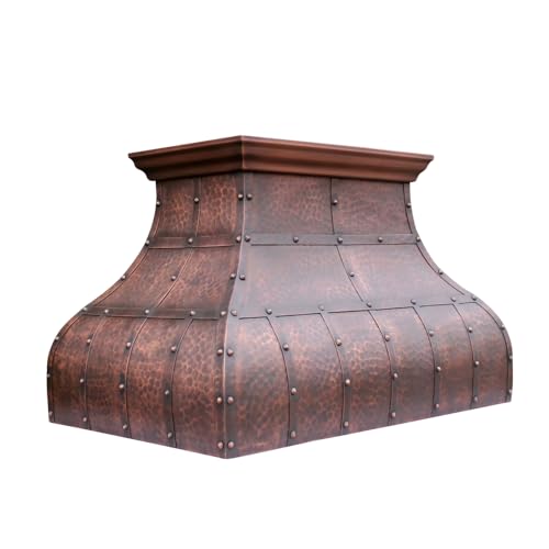 NAUXUS Handmade Copper Range Hood, Custom Kitchen Hood with High Airflow Built-in Range Hood, Classic Dark Antique Copper Stove Vent Hood for Kitchen