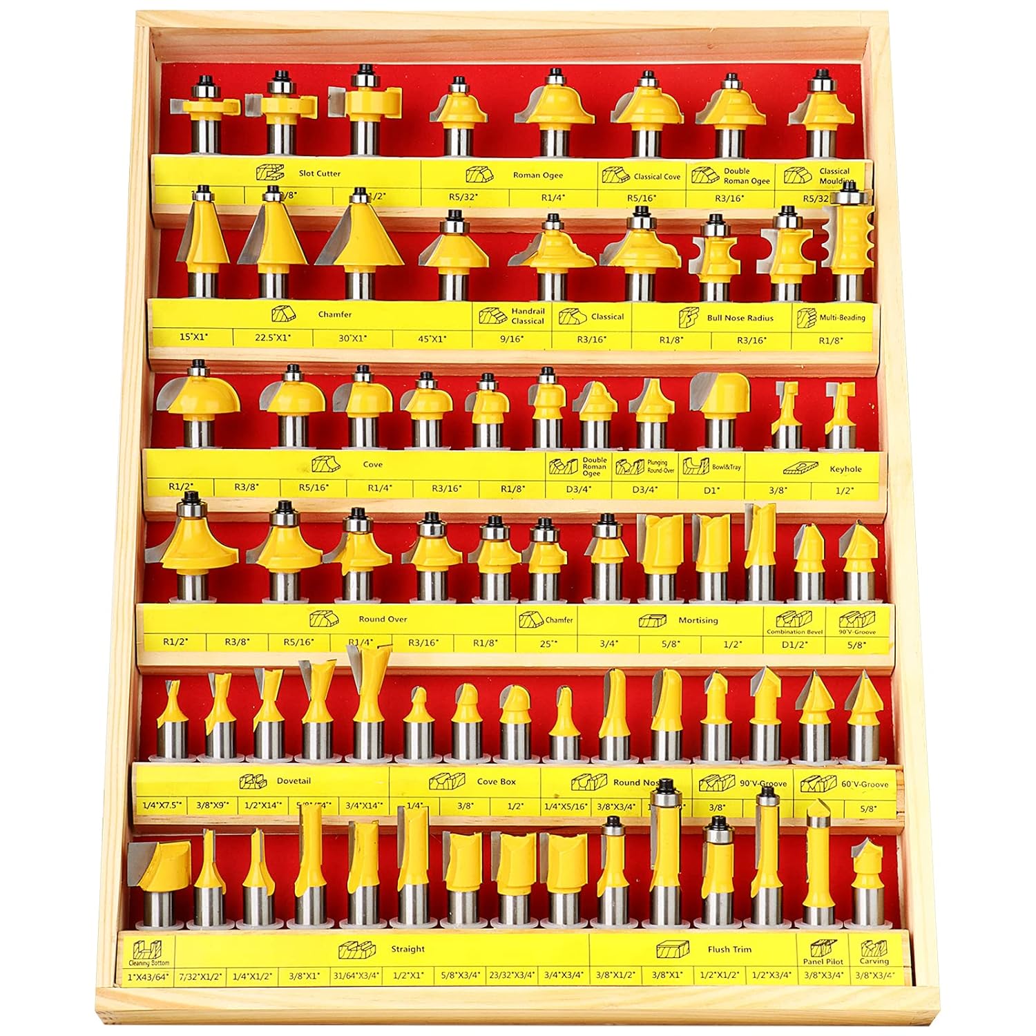 MEIGGTOOL 70PCS 1/2 Inch Shank Router Bit Set Door Window Bites with Tungsten Carbide Tips for Use On Wood, Metal, Plastic