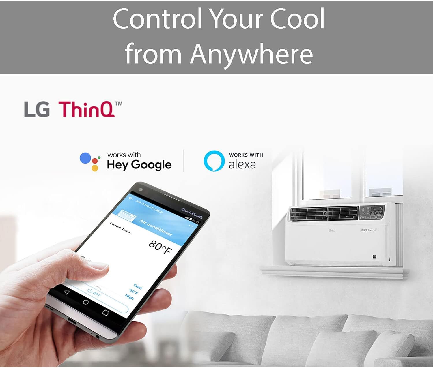 LG 10,000 BTU Smart Window Air Conditioner, 115V, Cools 450 Sq. Ft. for Bedroom, Living Room, Apartment, Dual Inverter, Quiet Operation, Energy Star, works with LG ThinQ, Amazon Alexa and Hey Google