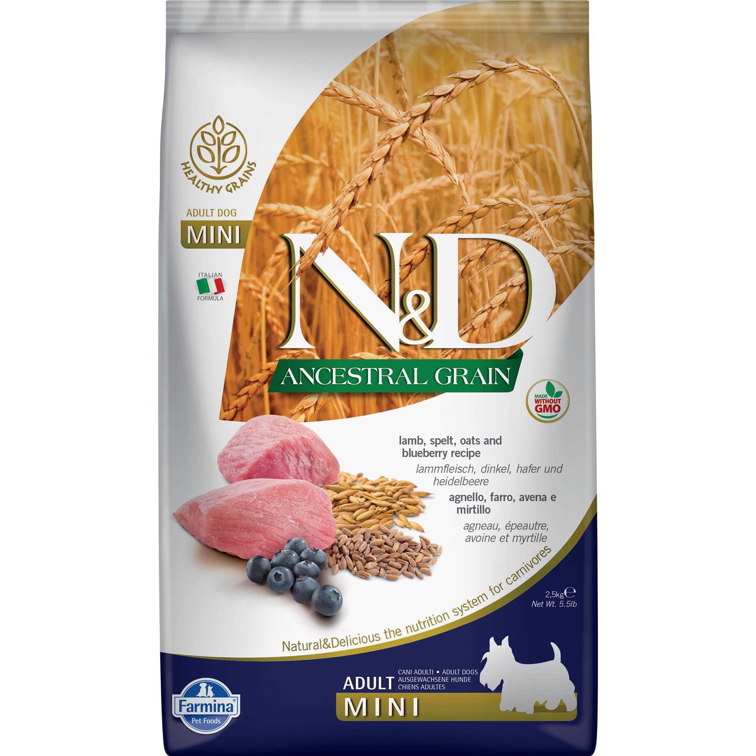 Farmina N&amp;D Ancestral Grain Lamb &amp; Blueberry Mini Adult Dry Dog Food - Pet Supplies online store
