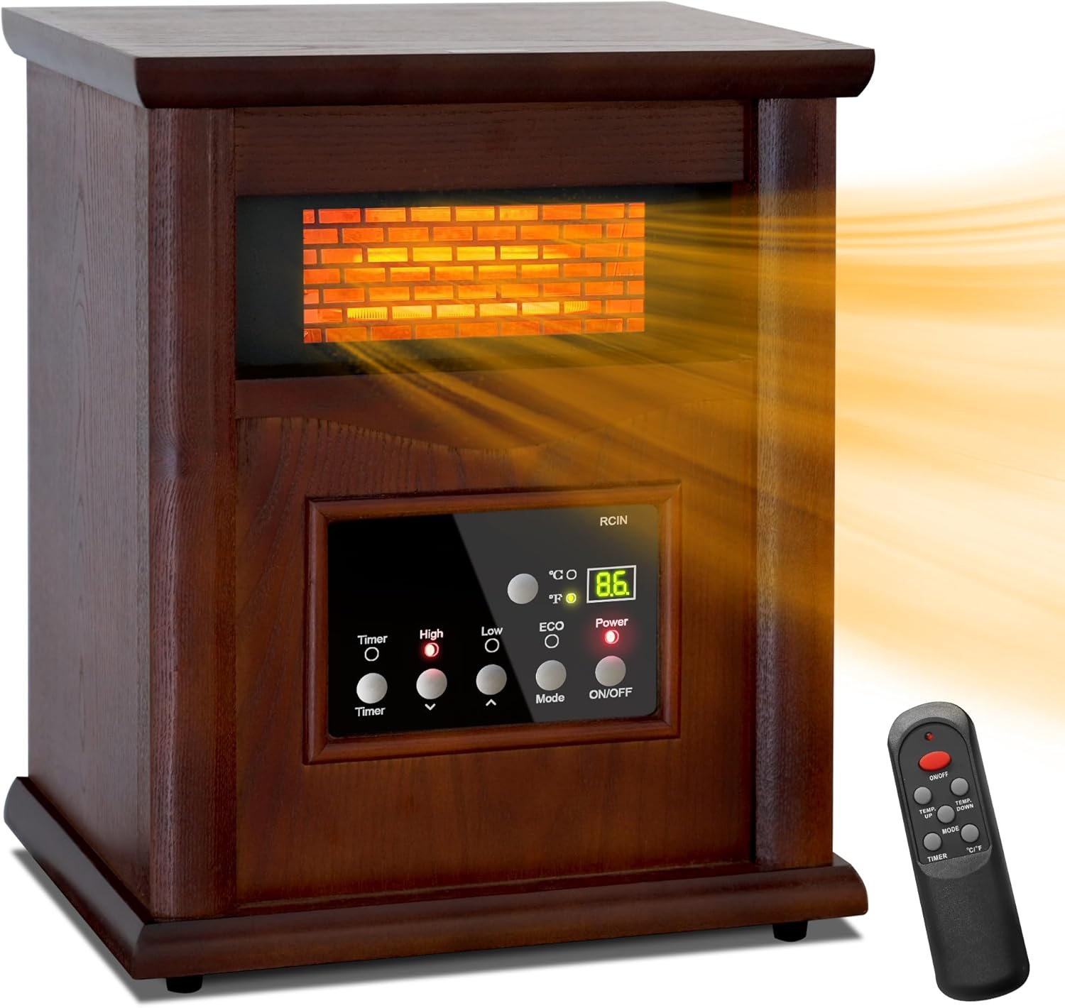 Lifeplus 1500W Electric Infrared Space Heater, Quartz Heater for Indoor Use, Tip-Over & Overheat Protection with Remote Control, 3 Heat Settings, 12H Timer for Large Room Basement Heating