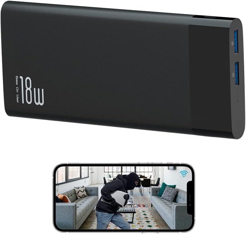 Portable Power Bank with 1080p Mini Camera Works with WiFi（2.4G only）, 29 Hours Long Recording No Audio Power Bank Camera, Supports Recording and Charging Meanwhile