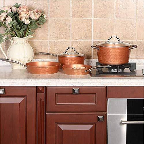 Hammered Copper Pots and Pans Set - Induction Dishwasher Safe Kitchen Nonstick Cookware Sets