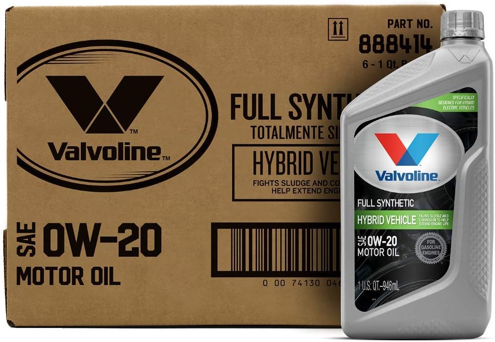 Valvoline Hybrid Vehicle Full Synthetic SAE 0W-20 Motor Oil 1 QT, Case of 6 Pack of 2
