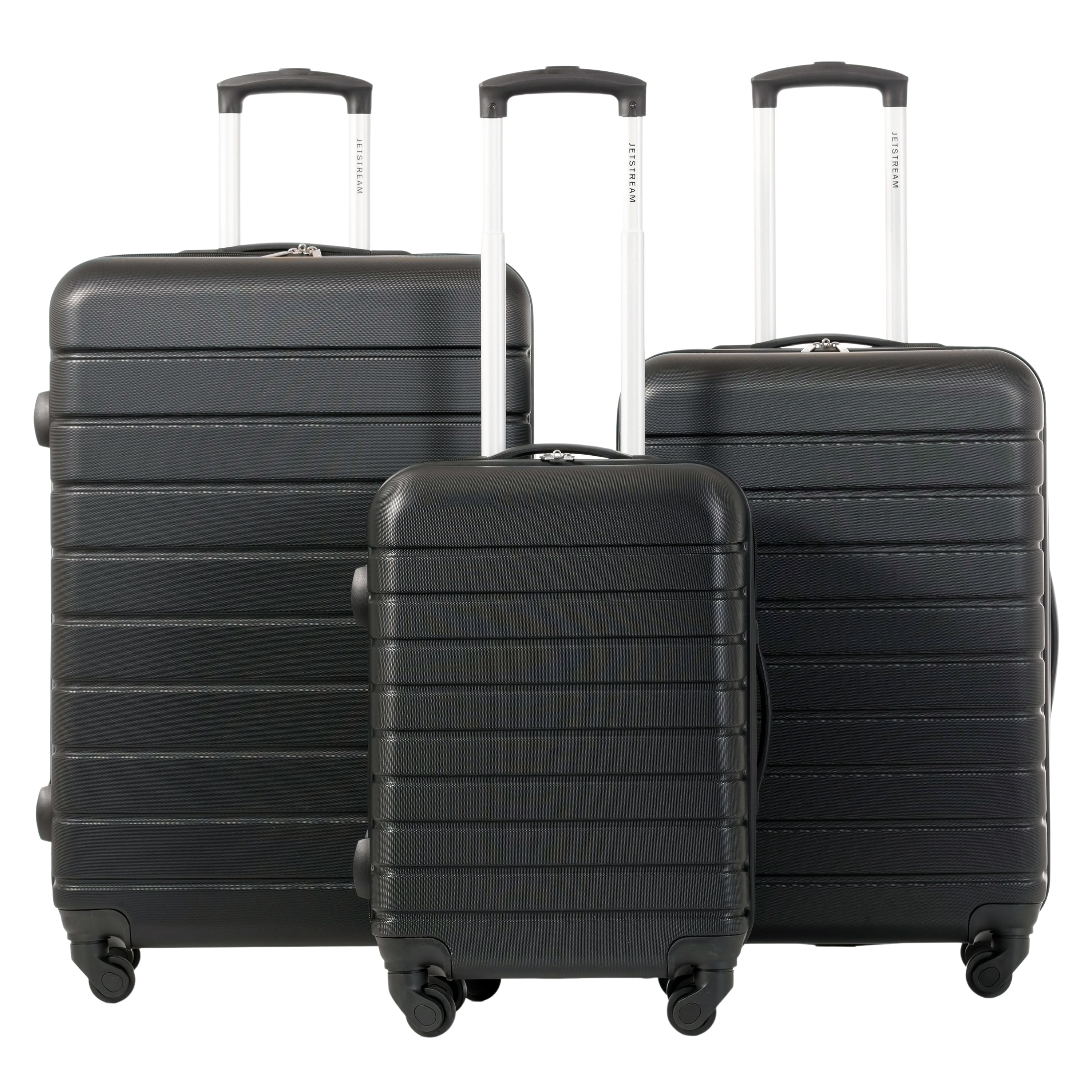 Jetstream 3 Piece Set Hardside Spinner Luggage, 20" Carry On, 24" and 28" Checked Luggage Trio, Black