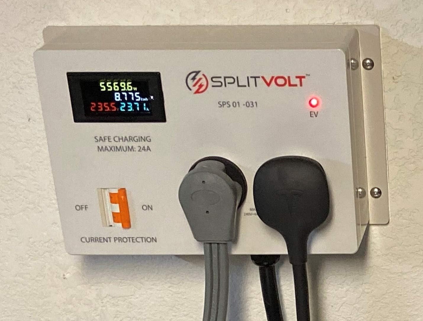 Splitvolt NEMA 14-30/14-50 Splitter Switch (TM) 14-30 Plug to 14-30 Outlet (A) & 14-50 Outlet (B) - Automatic Power Switching for Dryer & EV, Internal Safety Breaker & Real-time Display, 24 Amp, 240V