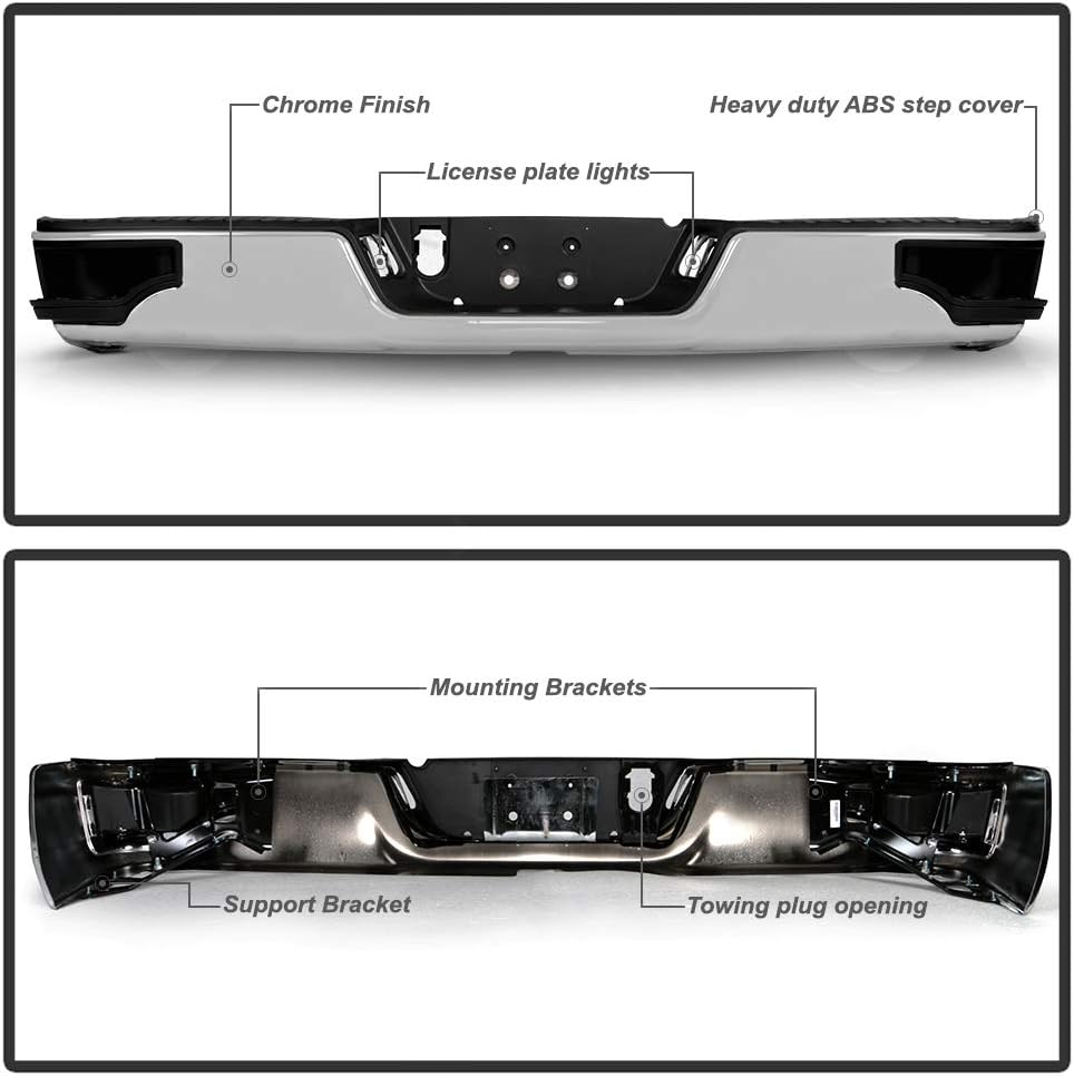 ACANII - For 2009-2018 Dodge Ram 1500 10-12 Ram 2500 3500 [Corner Step Style] Chrome Steel Complete Rear Bumper Assembly