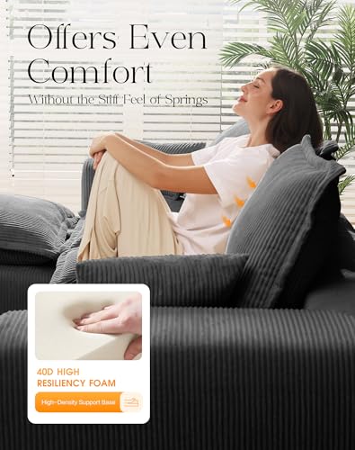 107" Comfy Cloud Couch with L-Shape Chaise & Deep Seat, Modular Sectional Sofa in a Box, Boneless Upholstered Couches for Living Room, No Assembly Required (Soft Corduroy, Black)